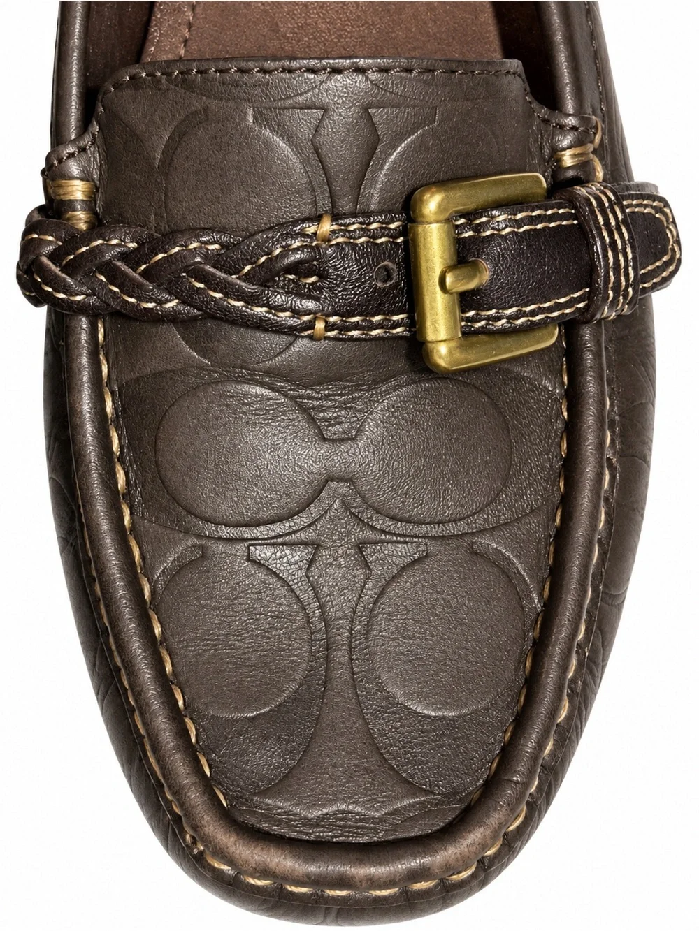 Coach Women’s Brown Leather Signature Moccasin Loafers with Buckle Detail